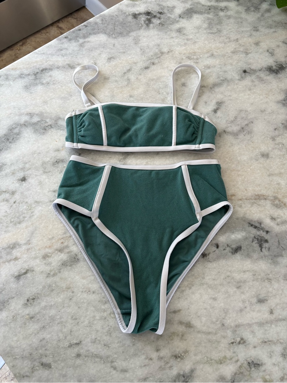 Kona Sol Deep Green Bikini with White Trim - High Waisted Two-Piece